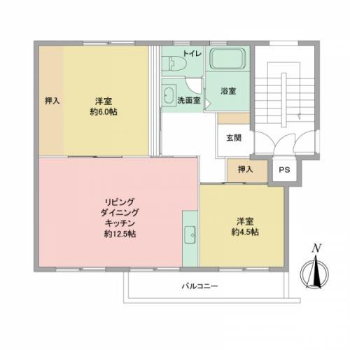 公簿面積：54.83平米、2LDKの間取りです。