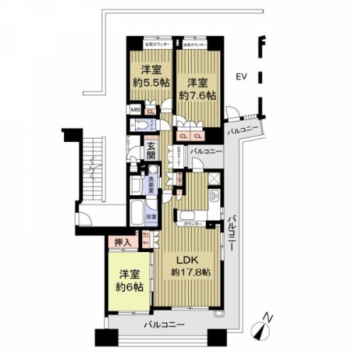 82.33平米、3LDK の間取りです。