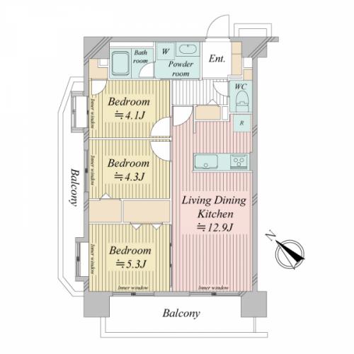 角住戸の為、各お部屋に窓があります