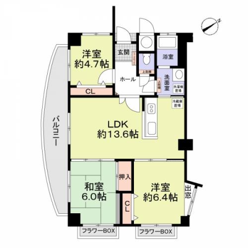 3階角部屋2面バルコニーの3LDＫのお部屋です。