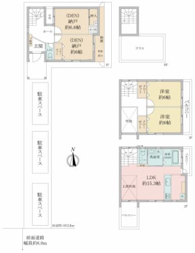 ２LDK＋納戸（約６帖）＋納戸（約６．６帖）の間取り