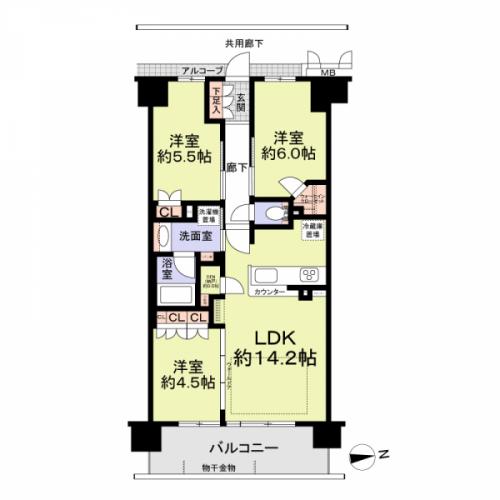 3LDKタイプのお部屋です。