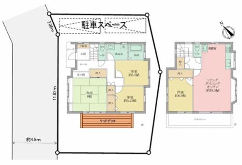 ウッドデッキと庭付き、２階リビング