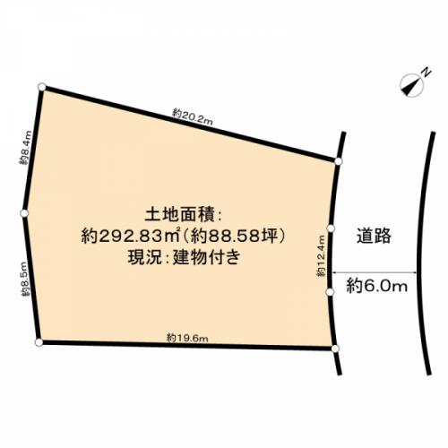 土地面積約８８．５坪。西側は緑道です。建物プラン作成できます。