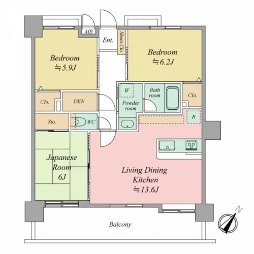 ３ＬＤＫ　南東向きバルコニー