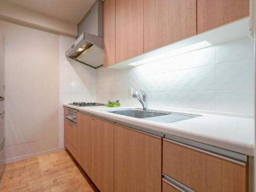 3口コンロのガスキッチン、グリル付き