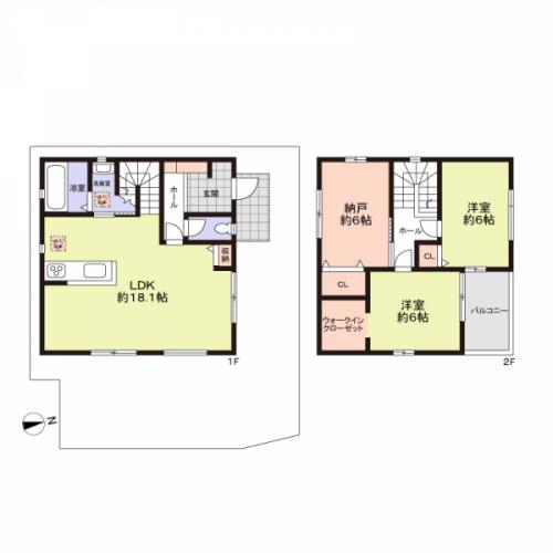 2LDK+S（納戸）の間取り