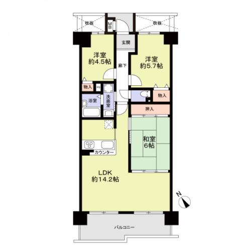 南西向き。３ＬＤＫ。全居室に収納があります。