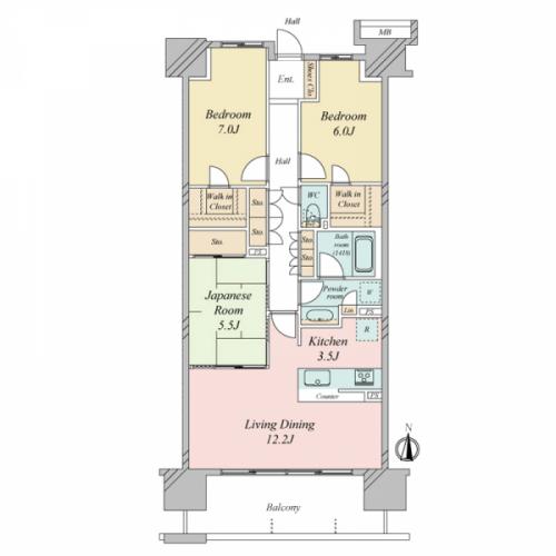 3LDK+2W 81.62m2の南向きのお部屋です
