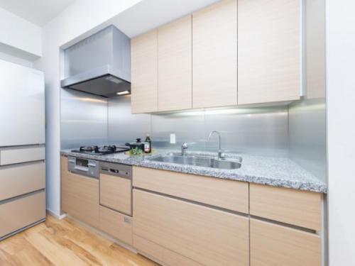 食洗器完備の三つ口ガスコンロのキッチン