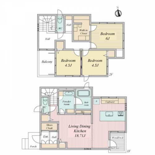 3LDKの間取り/延べ床面積約30坪