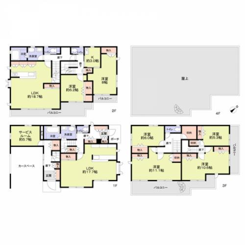 4LDK＋2SLDK、建物面積249.5m2、土地面積198.35m