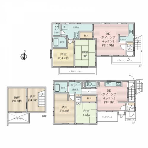 間取り：2DK＋1DK＋3S(納戸)　1階・地下と2階で分離型です