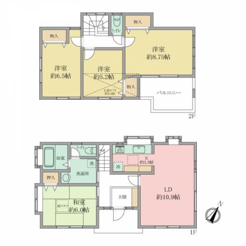 ４LDKの間取り、ルーフバルコニー