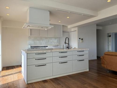 キッチン背面にはカップボードも