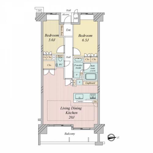 2LDKの間取りです。床暖房もございます（LD部分）