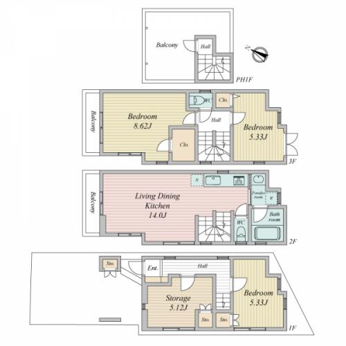 3SLDKタイプの間取りです