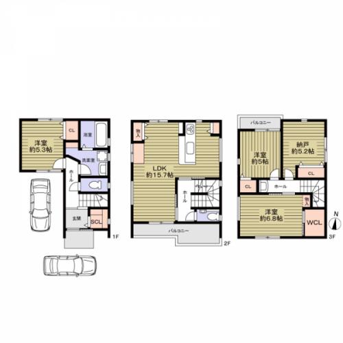 ３SLDKの間取、全居室収納ございます