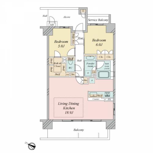 間取り２LDK＋WIC