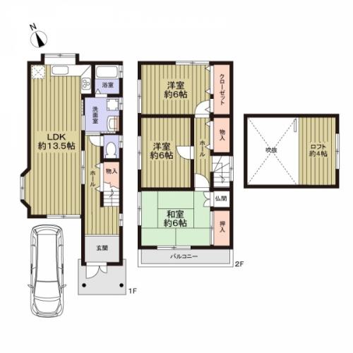 ３LDK＋N(ロフト)の間取り。延床面積：８０．７平米
