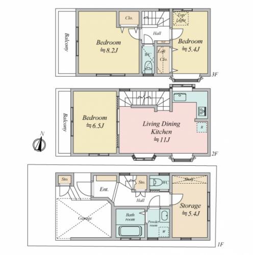 1Ｆ24.97平米　2Ｆ31.9平米　3Ｆ30.72平米　3ＬＤＫ＋Ｓ