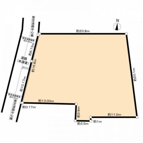 地形図です。現況測量図に基づく面積は453.41㎡です。