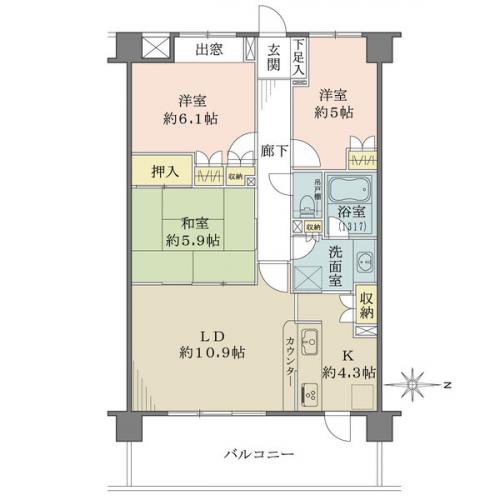 73.5平米のゆったりとした3LDK