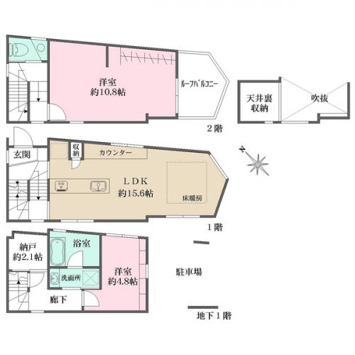 天井裏収納(2帖)がございます。