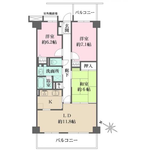 南西・北東の2面バルコニーにつき陽当たり・通風良好