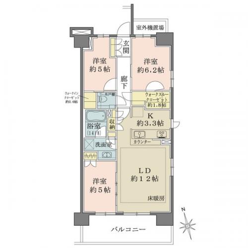 南西・南東角住戸につき、陽当たり・通風良好なお部屋です。