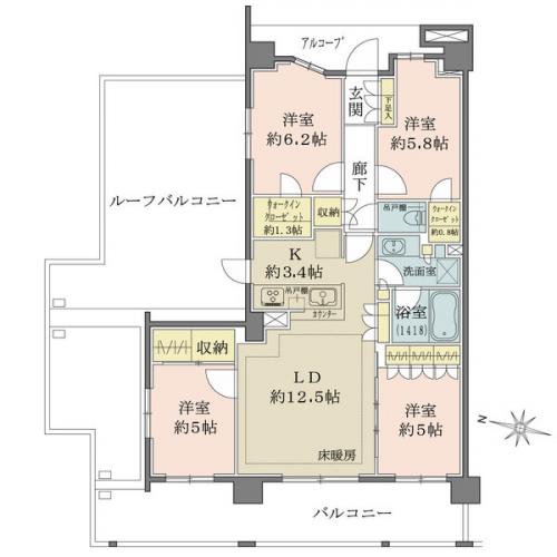 ウォークインクローゼット(約1.3畳、約0.8畳)、クローゼット、納戸