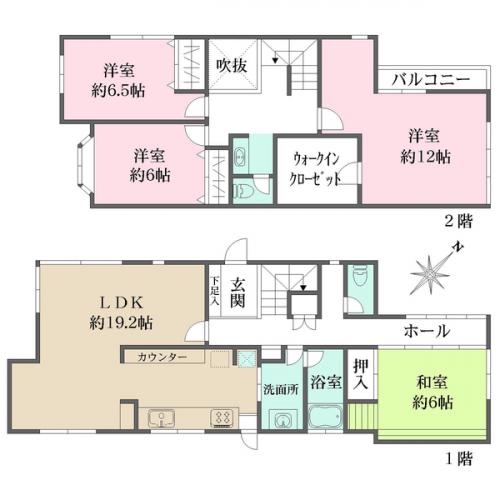 洋室(12帖)にはウォークインクローゼットあり