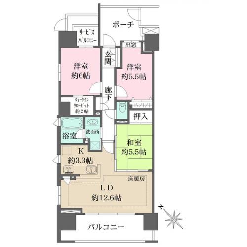 3LDKの広々とした空間にアウトフレーム構造で家具のレイアウトがスムーズ