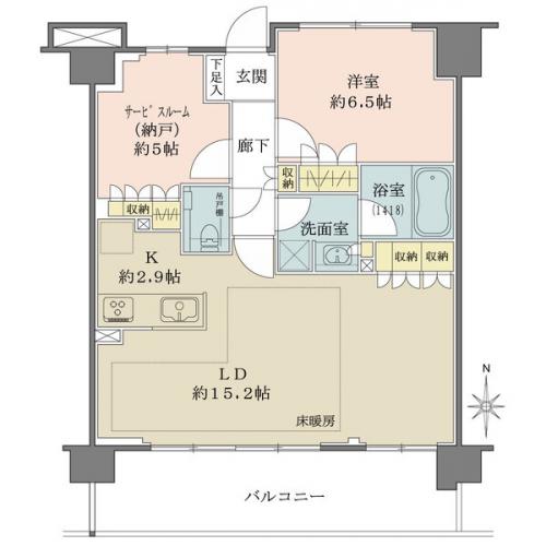 広々とした南向きの18.1帖のリビングダイニングキッチン
