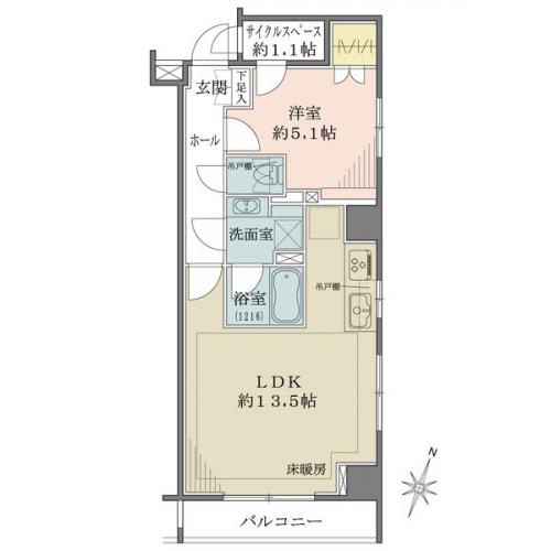 共用廊下と住戸内から利用可能なサイクルスペース(約1.9m2)がございます。
