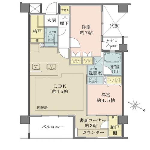 書斎スペース(約3.0帖)、納戸スペース2か所有り