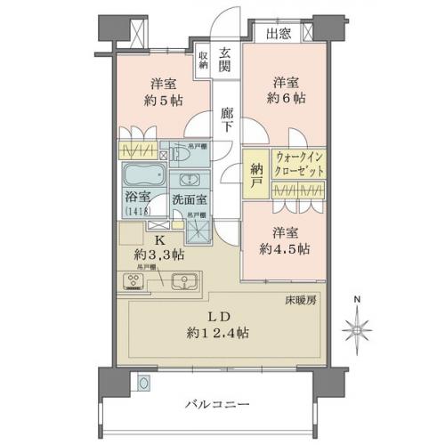 3LDK＋WIC（洋室約6.0帖にウォークインクローゼット）