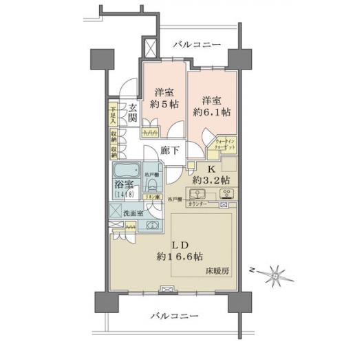 二面バルコニーがあり、明るく開放感のあるお部屋です。眺望・陽当たり良好です。