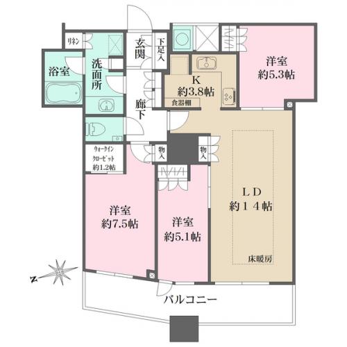 専有面積に貯湯ユニット置場面積／0.90m2含む