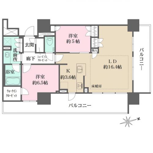 バルコニー面積：26.62m?（8.05坪）　東・北角住戸につき、通風良好
