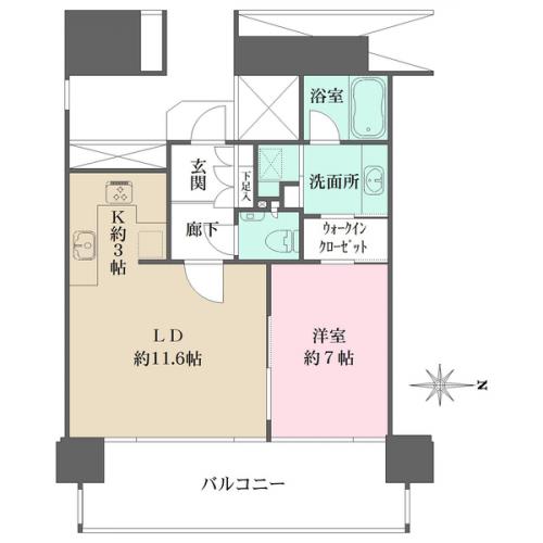 バルコニー東向き住戸・1LDK+ウォークインクローゼット