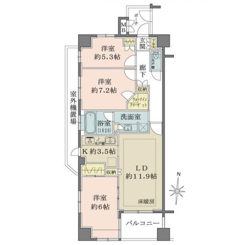 ポーチ面積：6.32m2、室外機置場面積：8.85m2