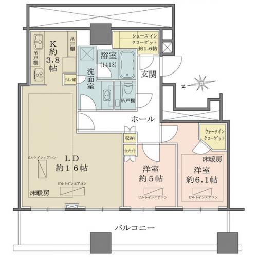 広々としたLD約16.0帖、ウォークインクローゼット・シューズインクローゼット有
