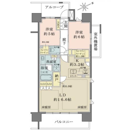 南東・北東向きの角住戸。2か所のウォークインクローゼット、食品庫、納戸有。