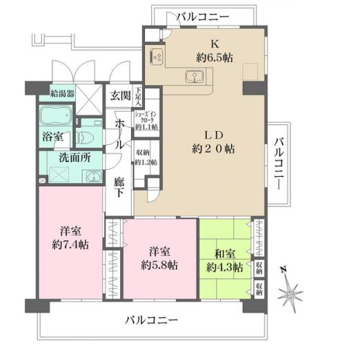 三方向角部屋のため全居室に開口部あり。