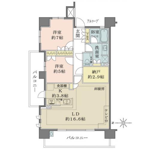 各居室の収納に加え、約2.9帖の納戸があります。