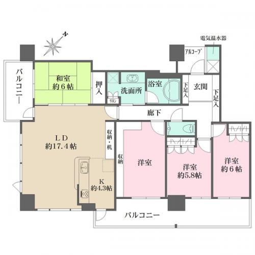 31階建て29階部分、南西・南東角住戸、４LDKの間取りです。