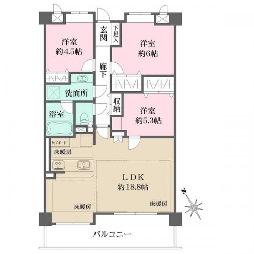 LDK部分に床暖房敷設