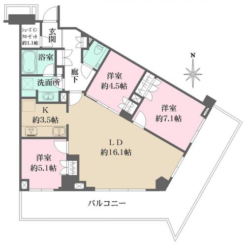 東南角に面したLDKは約19.6帖。陽当り・眺望の良いお部屋です。