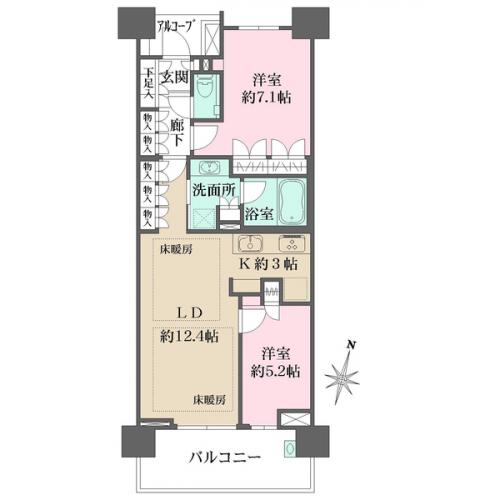 16階部分、南向きの2LDK住戸です。LDには床暖房がございます。